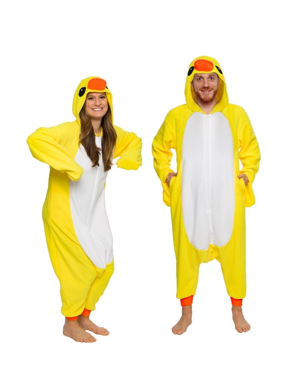 Silver Lilly Duck Costume - Adult One Piece Animal Jumpsuit (Yellow, Medium)