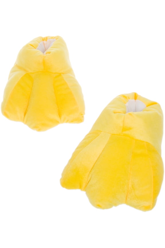 Silver Lilly Duck Feet Slippers - Plush Animal Slippers Novelty House Shoe (Yellow, Large)