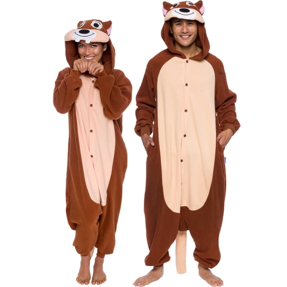 Silver Lilly Unisex Adult Plush One Piece Cosplay Chipmunk Animal Costume (Brown, Medium)