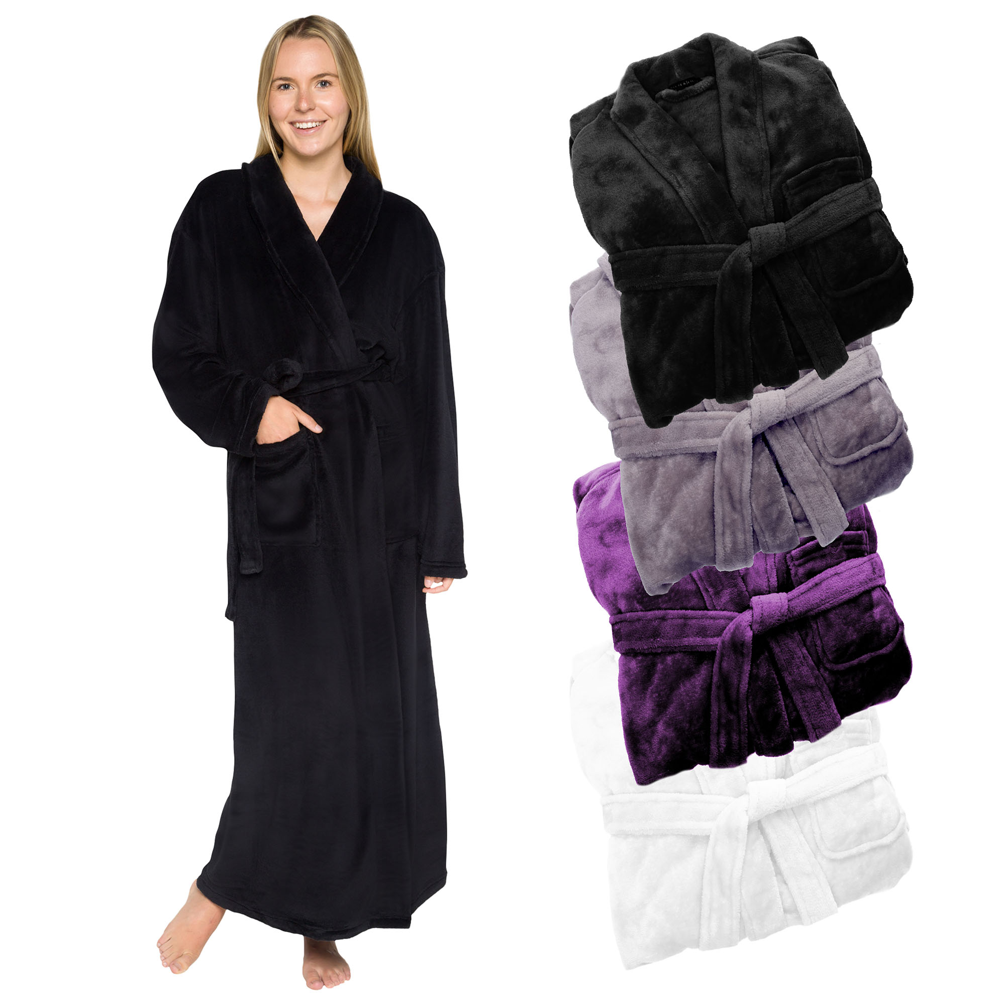 Silver Bath Robe Silver Lilly - Women's Full Length Plush Luxury Bathrobe - Jet Black ...