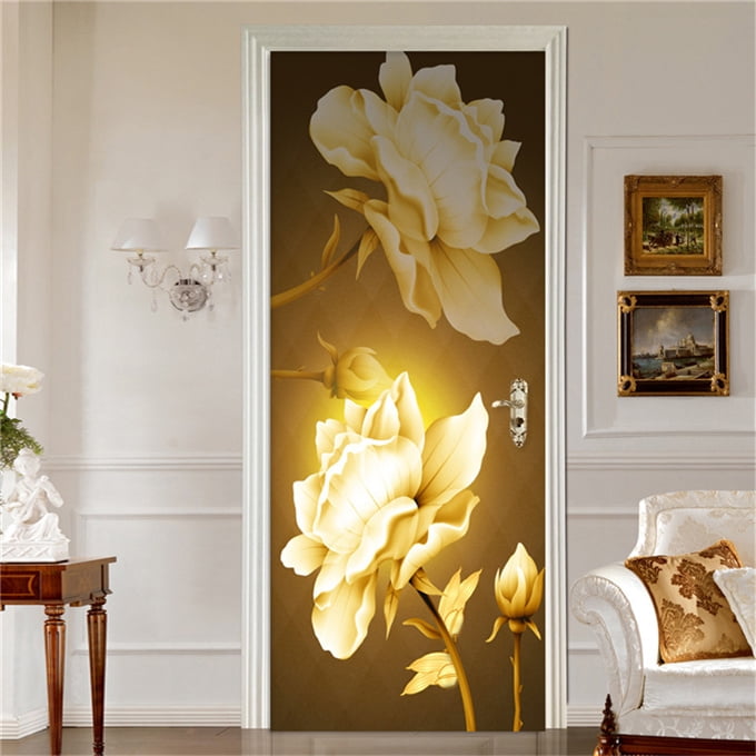 Silver Line Flowers Wallpaper For Door Sticker Self Adhesive Poster DIY