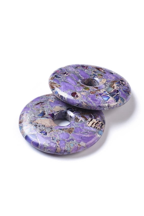 Silver Line and Regalite/Imperial Jasper/Sea Sediment Jasper Big Pendants Donut/Pi Disc Purple Donut Width: 20mm 50x8mm Hole: 10mm Imperial Jasper