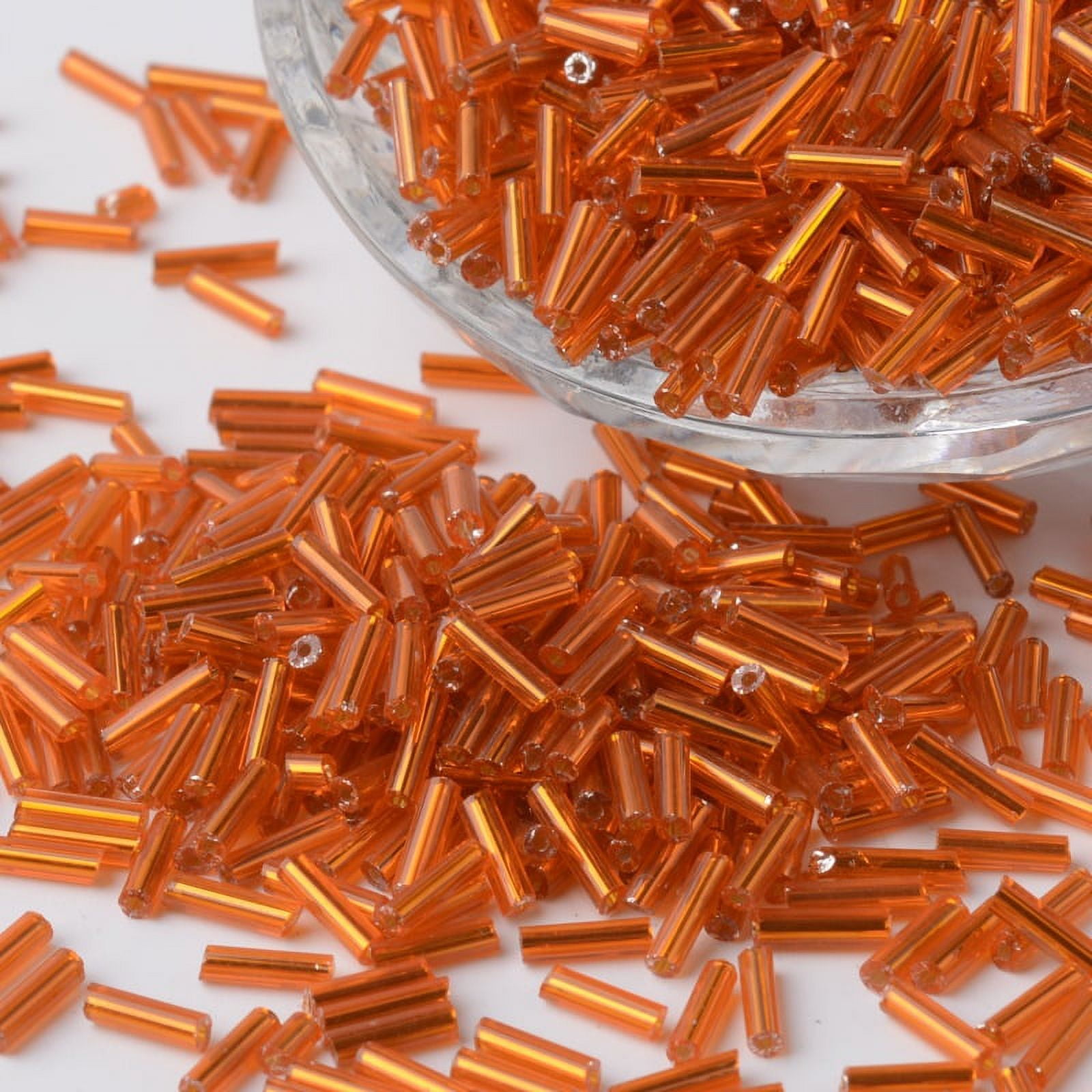 Silver Lined Glass Bugle Beads Round Hole Orange Red 6~7x1.5~2mm Hole: 0.5mm 12500pcs/bag