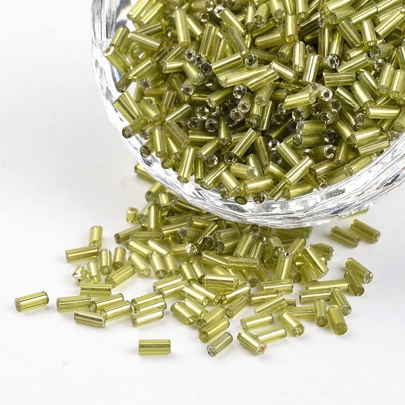 Silver Lined Round Hole Glass Bugle Beads Dark Khaki 3~5x1.8~2mm Hole: 0.8mm about 12000pcs/450g