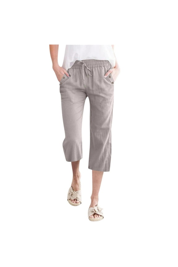 Silver Linen Pants Women Fashion Solid Color Cotton Flax Elastic Long Pants Beach Leisure Trousers Linen Trousers Leggings