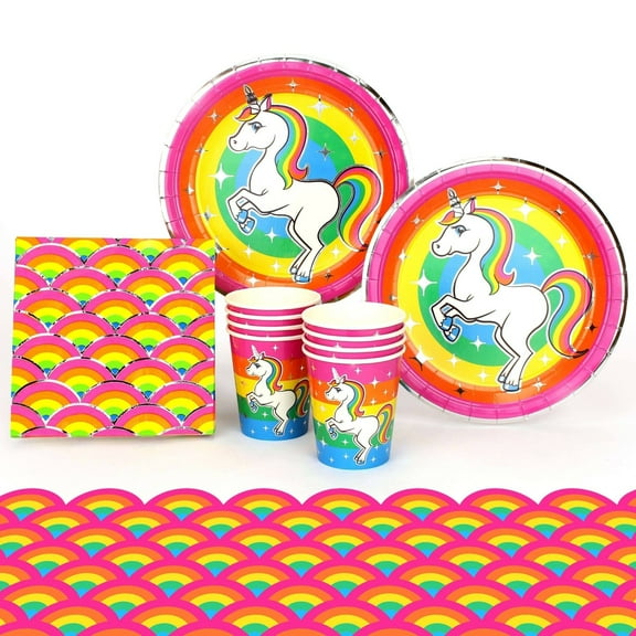 Prime Party Rainbow Unicorn Birthday Party Supplies Tableware Kit, Silver Foil, Serves 8
