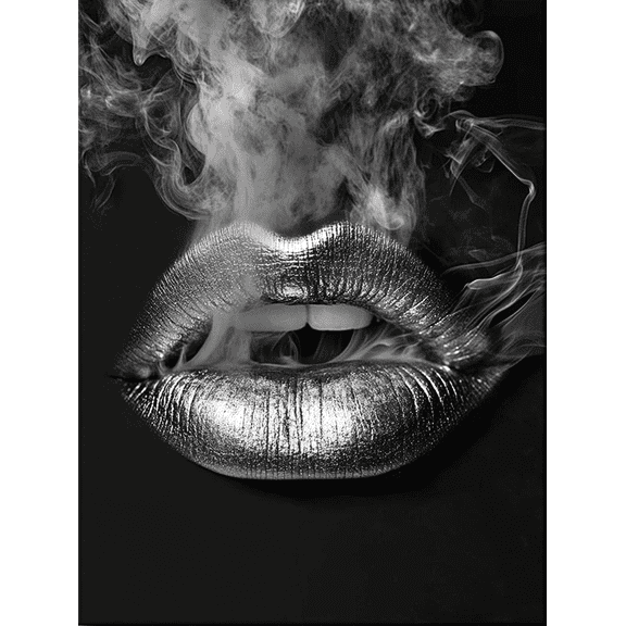 Silver Lips Smoking Decor Painting/Canvas Print Suitable for Decorating Living Room Bedroom Office Bar Cafe Studio Apartment Dining Room and Gallery Walls.