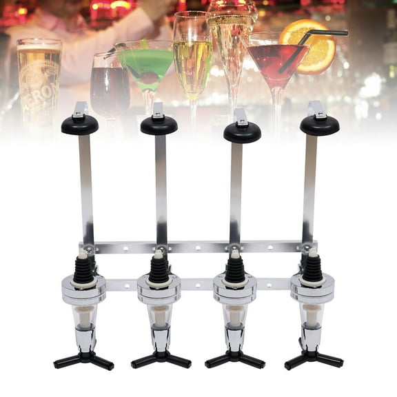 Silver Liquor Dispenser 4 Bottle Wine Beer Alcohol Drink Shot/Wall Mounted Bar Beverage for Bars, Home