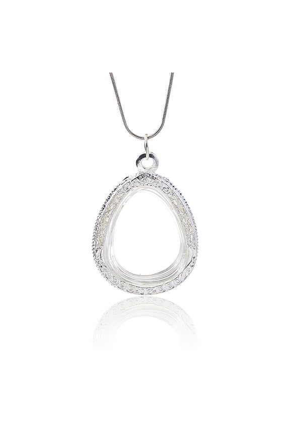 Silver Locket Pendant Aolly Living Memory Floating Locket Teardrop Clear Acrylic Cabochons Photo Charm with Jump Ring