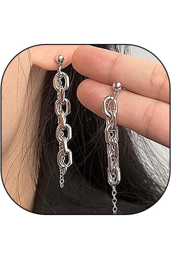 Silver Long Chain Tassel Dangle Drop Earrings, Minimalist Simple Shiny Fine Threading Dangling Earrings, Asymmetry Line Fringe Jewelry Gift for Women