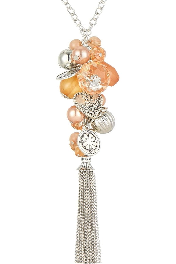 Silver Long Tassel Necklaces For Women Boho Chain Necklace With Tassel Beaded Pendant Silver Fashion Jewelry Gifts For Women[o5086]