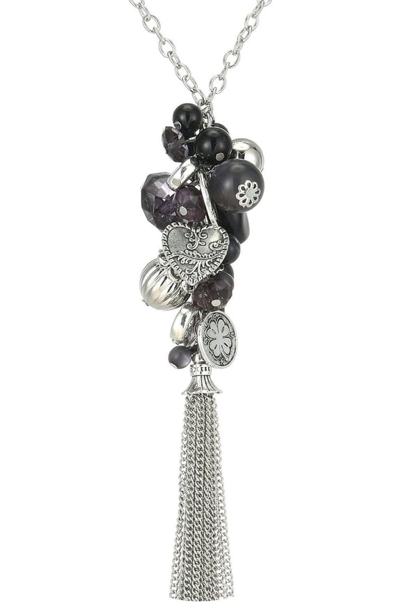 Silver Long Tassel Necklaces For Women Boho Chain Necklace With Tassel Beaded Pendant Silver Fashion Jewelry Gifts For Women[o5088]