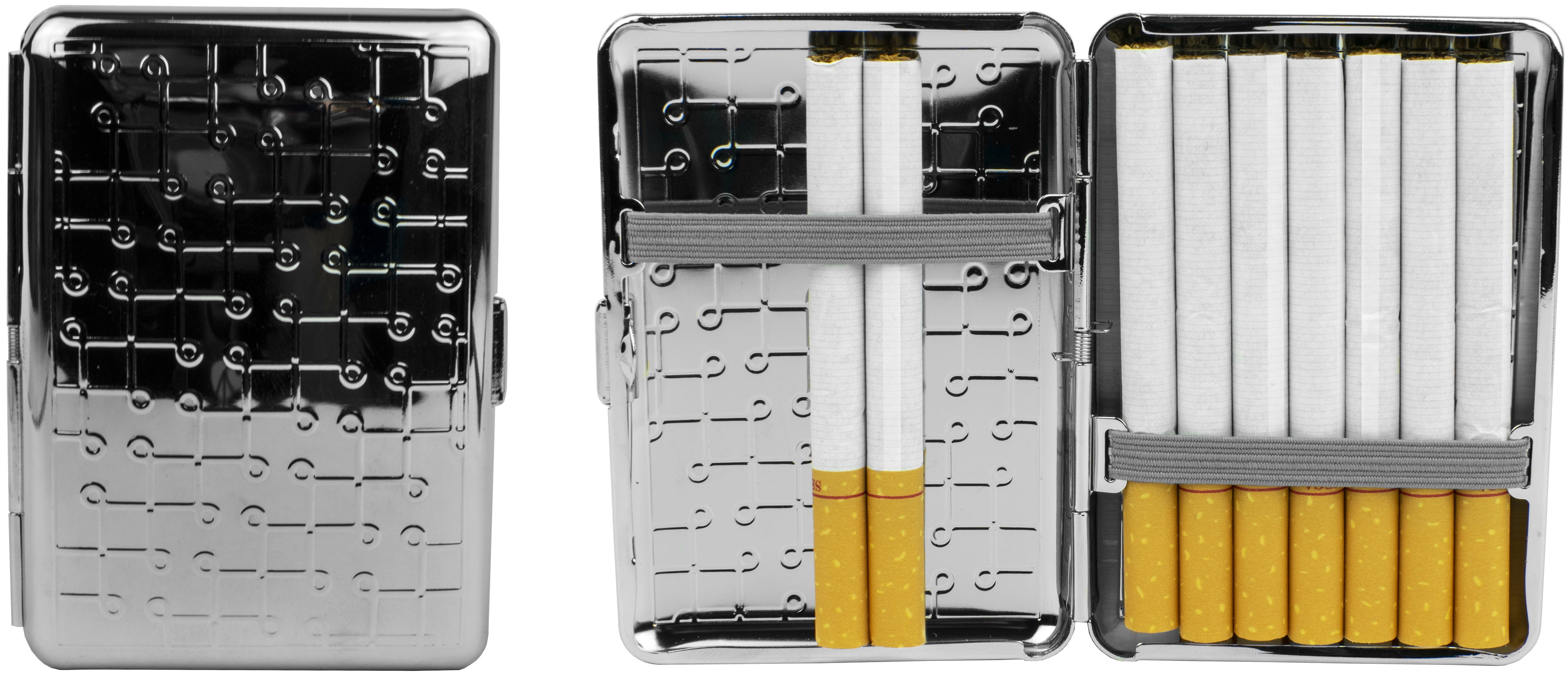band cigarette cases Set of 2 Compact Metal-Plated King Size Cigarette Case With Elastic Bands  (Silver Loops)