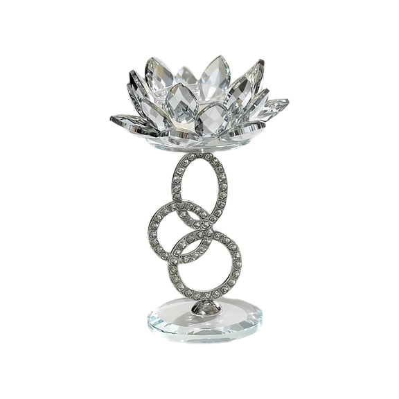 Silver Lotus Candle Holder Crystal Glass Candle Stand Silver Finish For Home Table Decor Living Room Centerpiece Wedding Anniversary Party Holiday Decoration