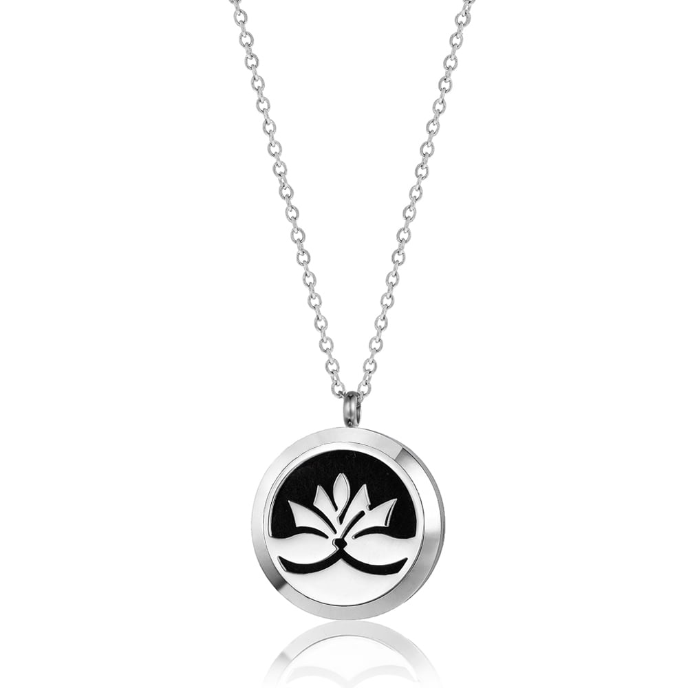 Silver Lotus Flower Aromatherapy Necklace Oil Lockets Jewelry Essential Oil Diffuser Necklace with Gift Box