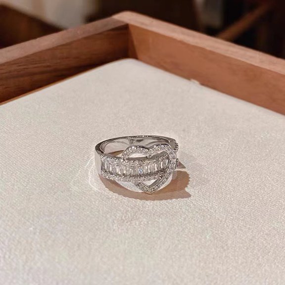 Silver Love Ring for Women with Cubic Zirconia | Caress Ring - Adjustable Stacking Eternity Band