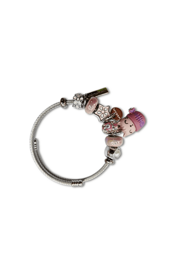 Silver Lucky Cat Charm Bracelet with Enamel Charms and Pearl Accent 3