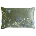 thumbnail image 1 of Silver Lumbar Pillow Cover, 12x26 inch (30x65 cm) Lumbar Pillow Cover, Ribbon Rose Lumbar Pillow Cover, Silk Lumbar Pillow Cover, Floral Modern Lumbar - Silver Rose Garden, 1 of 4