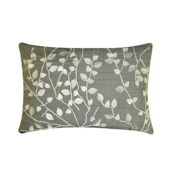 Silver Lumbar Pillow Cover, Mother Of Pearls Leaf Tropical Theme Pillows Cover, 12x14 inch (30x35 cm) Lumbar Pillow Cover, Rectangle Silk Lumbar Pillow Cover, Floral - Pearl Leaf Magic
