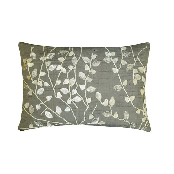 Silver Lumbar Pillow Cover, Mother Of Pearls Leaf Tropical Theme Pillows Cover, 12x16 inch (30x40 cm) Lumbar Pillow Cover, Rectangle Silk Lumbar Pillow Cover, Floral - Pearl Leaf Magic