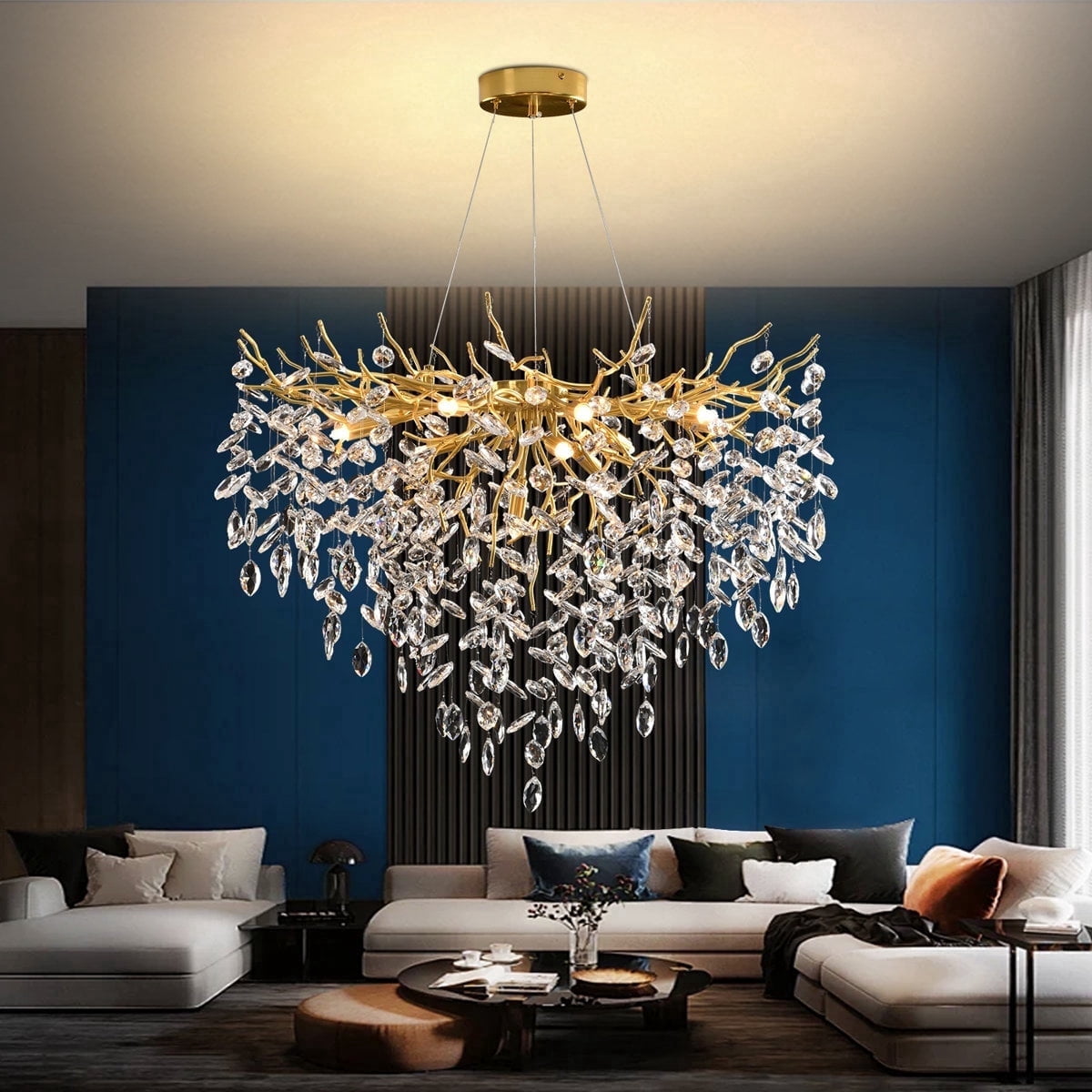 RRBEST Silver Luxury Tree Branch Chandelier,Modern Chandelier Crystal Light Fixture,Pendant Light for Living Rooms