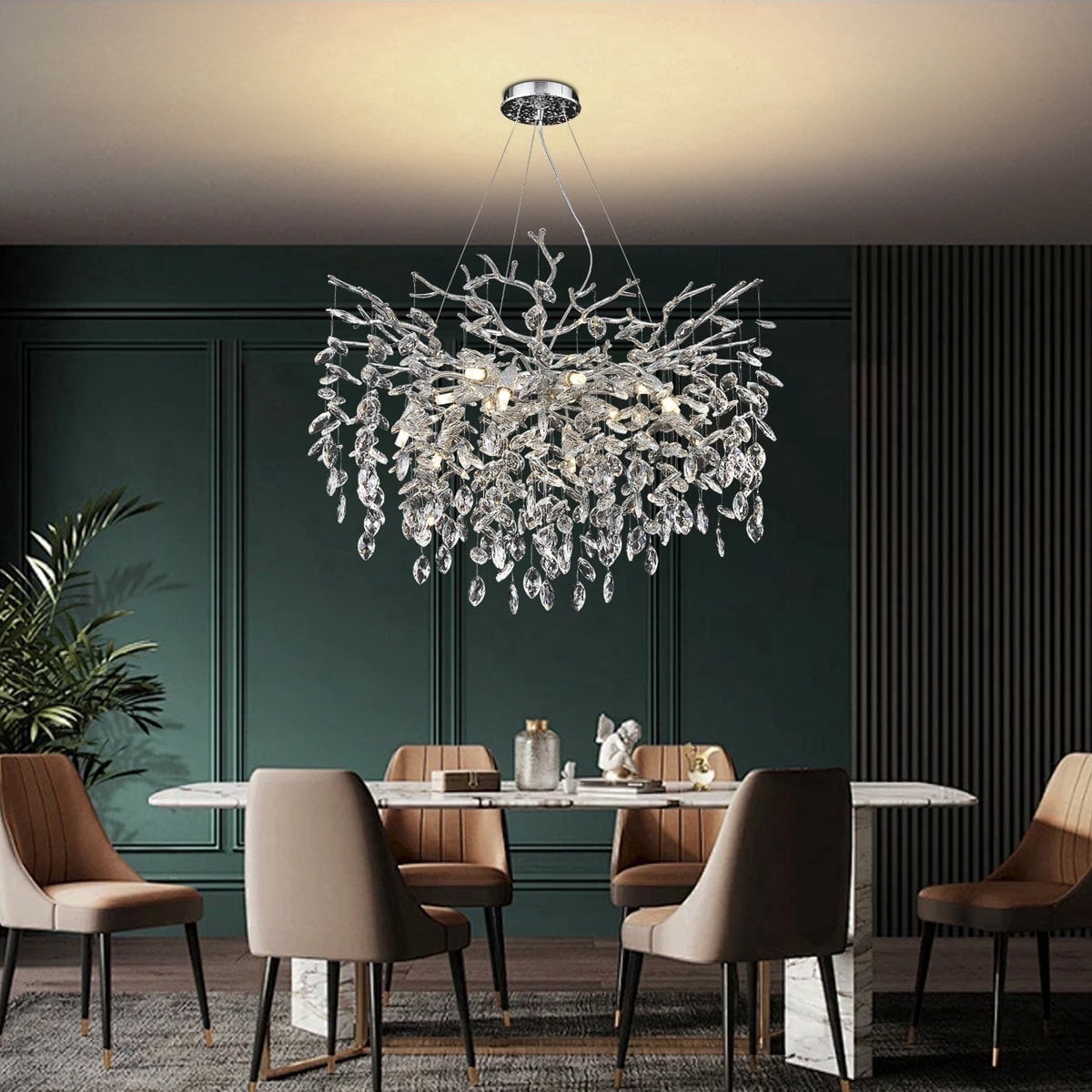 RRBEST Silver Luxury Tree Branch Chandelier,Modern Chandelier Crystal Light Fixture,Pendant Lamp for Living Rooms