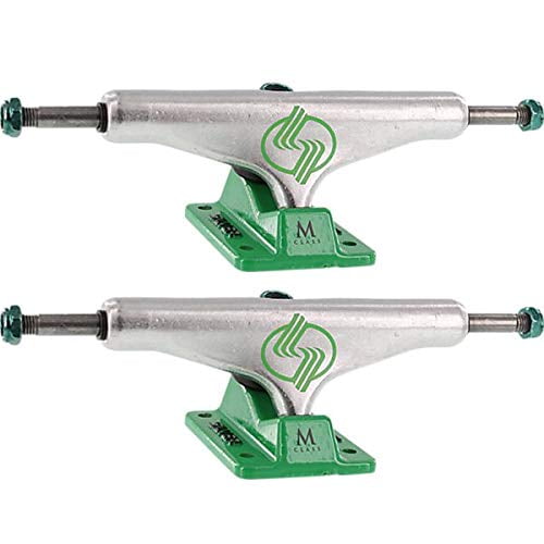 Silver M-Hollow Skateboard Trucks Polished/Green - Hanger 5.5" Axle 8.25" (Set of 2)
