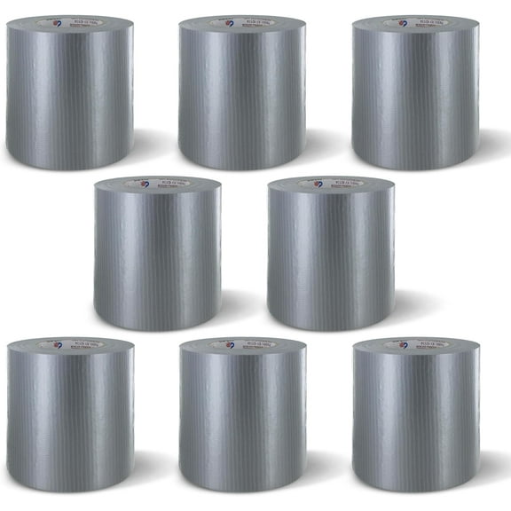 Silver M600 Professional Grade wide duct tape 6 inch x 60 yd - 9 mil | Poly-Coated Spike Tape for Packaging, Bundling, and Insulation | High Tensile Strength and Thin Masking Tape - 8 Pack