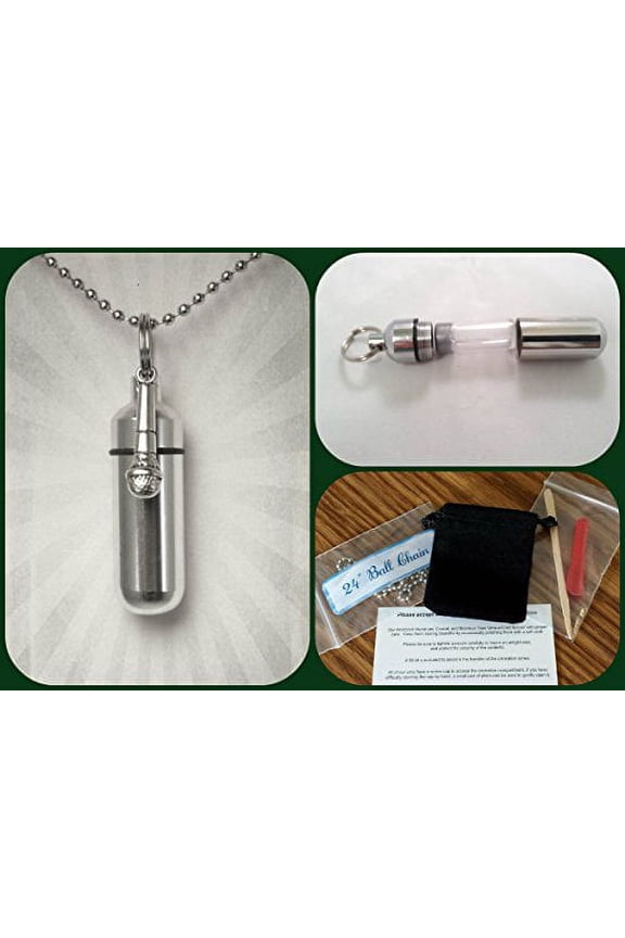 Silver MICROPHONE/KARAOKE CREMATION URN on 24" Chain with Engraved Musical Notes - Includes Velvet Pouch, Fill-Kit, Instructions