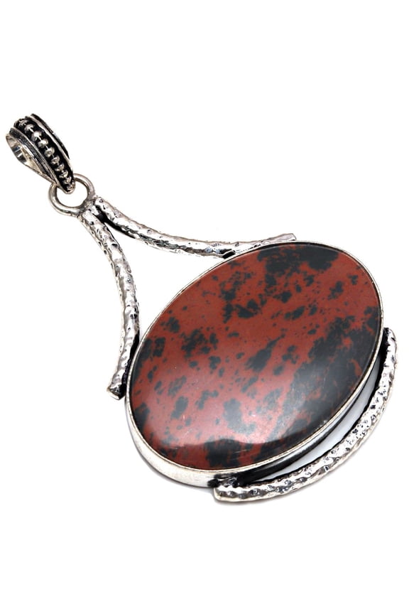 Silver Mahogany Obsidian Gemstone Dainty Jewelry Jewelry Pendants 2.25"