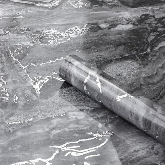 Silver Marble Contact Paper Glossy Thick Peel and Stick Wallpaper Waterproof Self Adhesive Removable Wall Paper for Countertop Furniture Kitchen Bathroom. Modern Silver and Grey 15.7"x78.7"