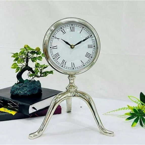 Silver Maritime Nautical Style Desk Stand Analog Clock – Elegant Office Desk Decorative Timepiece