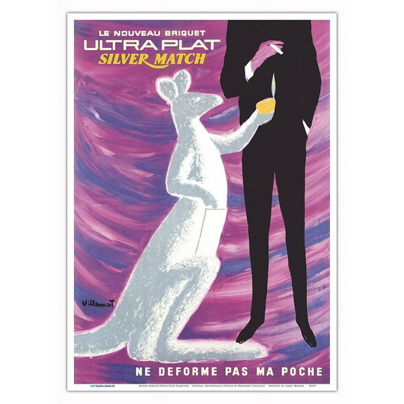 Silver Match Ultra Plat Lighters - Don’t Deform my Pocket (Ne Deforme Pas Ma Poche) - Vintage Advertising Poster by Bernard Villemot c.1968 - Master Art Print 10in x 14in