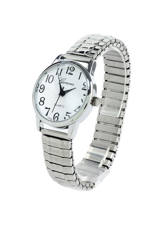Silver Medium Size Face Easy to Read Stretch Band Watch