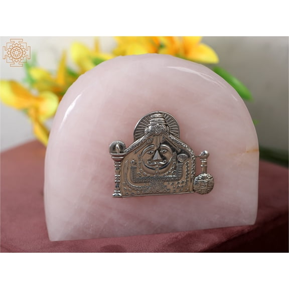Silver Mehandipur Balaji Bust on Rose Quartz Gemstone with Gift Box