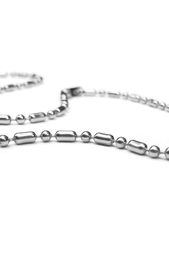 Silver Mens Stainless Steel Bamboo Design Bead Chain (2mm) 24 inch