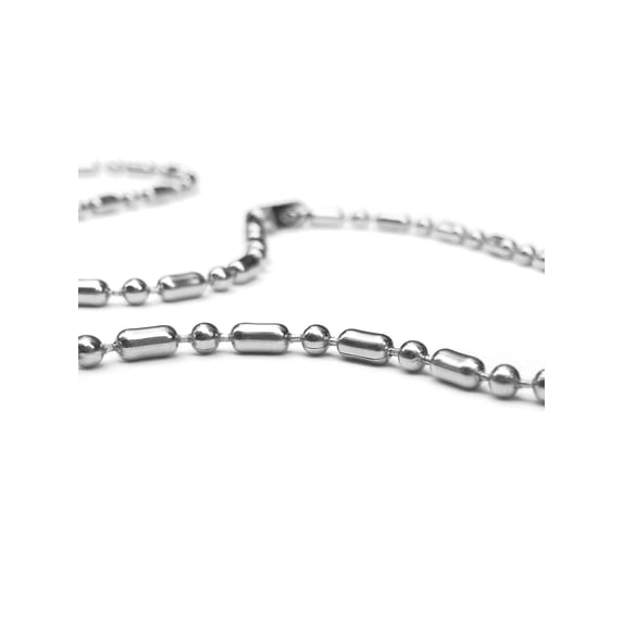 Silver Mens Stainless Steel Bead Cylinder Design Ball Chain (2mm) 30 inch