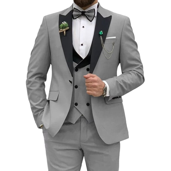 Silver Mens Suits Slim Fit Suits for Men 3 Piece Tuxedo Wedding Prom Suit Formal Business XXL