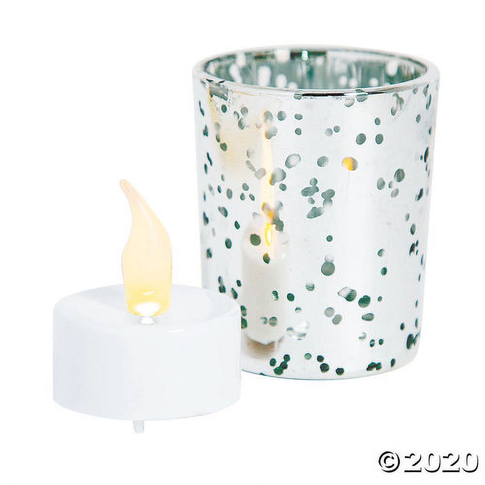 Silver Mercury Glass Votive Candle Holders with BatteryOperated