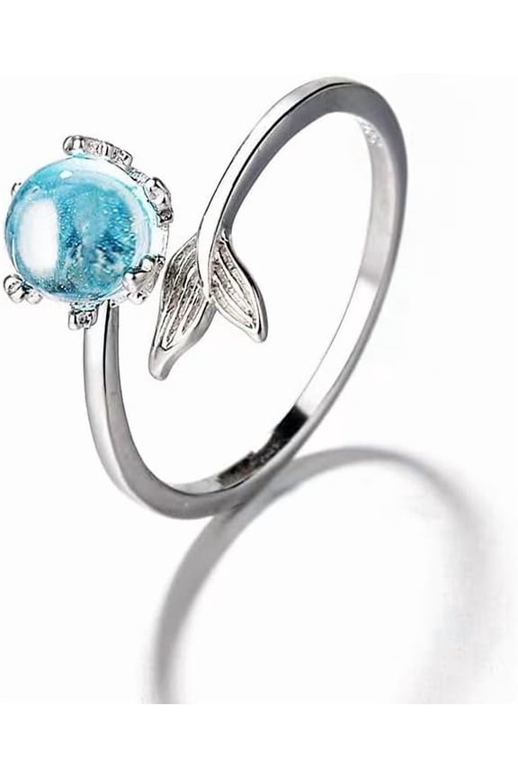 Silver Mermaid Ring for Women Mermaid Tail Ring,Stackable Rings Adjustable Open Crystal Ring Mermaid Jewelry Ocean Sea Fashion Jewelry
