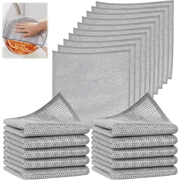 Silver Mesh Dish Cloths Wire Dish Washing Rags Magic Cleaning Cloths Stainless Steel Metal Cloth for Dishes Sinks Counters Stove Tops Easy Rinsing 7.87x7.87 Inch 20 Pack