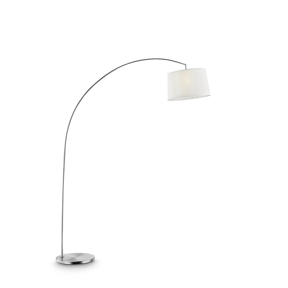 Silver Metal Arch Floor Lamp with White Fabric Shade
