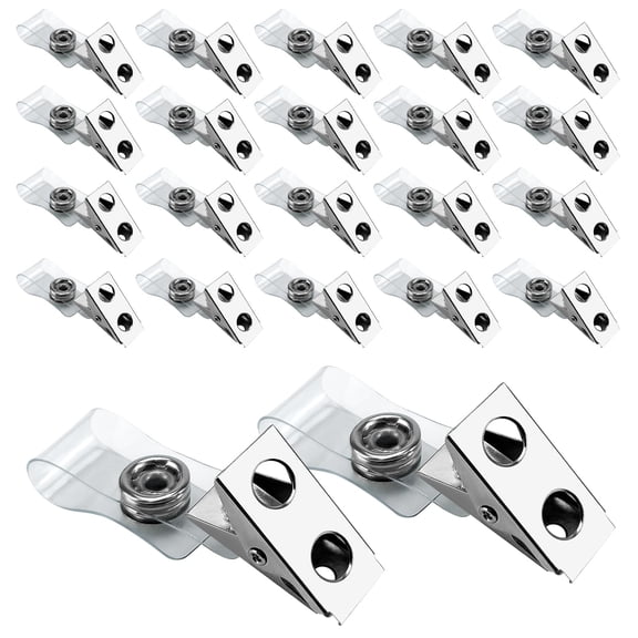 Metal Badge Clips with Clear PVC Straps, ID Card Holder Adapter for Security Access, Office Use, Silver
