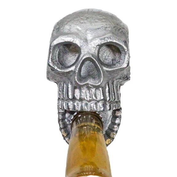 Silver Metal Bone Chilling Grinning Skull Skeleton Wall Beer Bottle Cap Opener