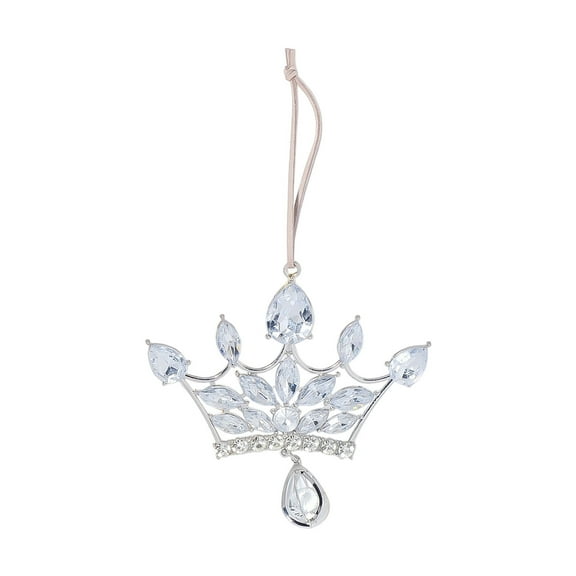 Silver Metal Crown Ornament With Rhinestone For Christmas Tree Decoration In Silver Finish For Festive Home And Travel Decor