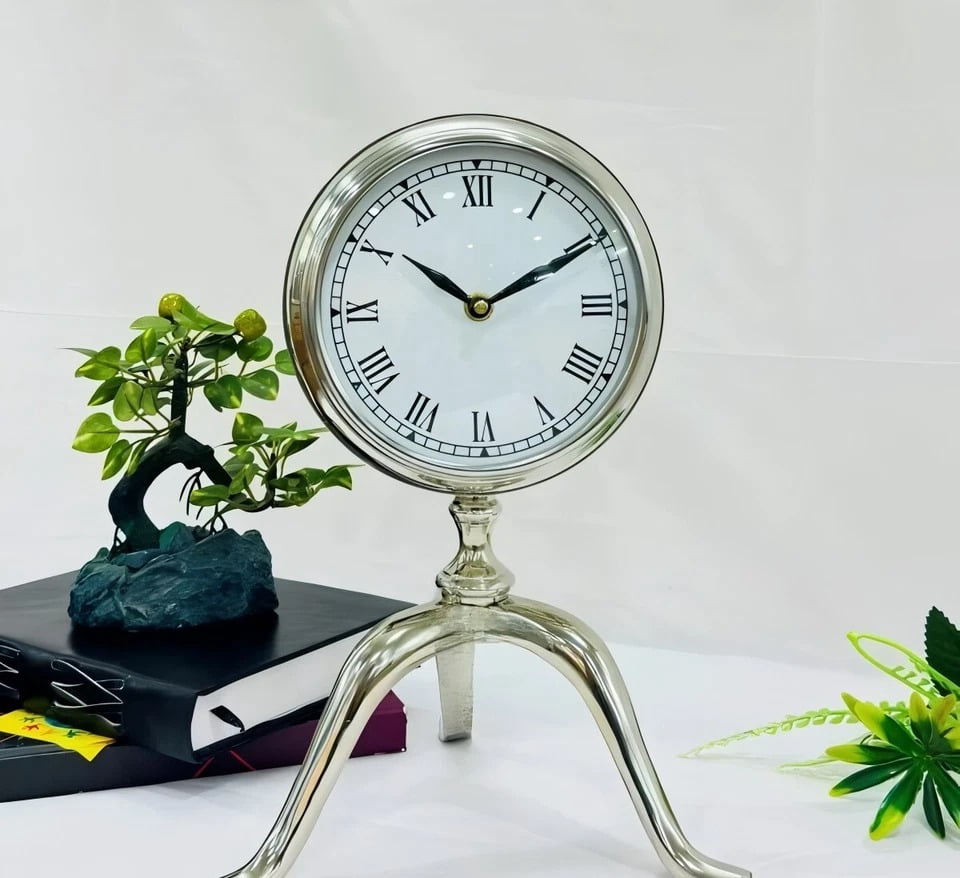 Silver Metal Desk Clock Indoor Elegant Classy Style Office Living Room ...