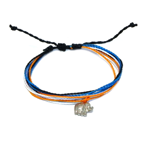 Silver Metal Elephant Charm Dangle Multicolored Multi Strand String Waterproof Adjustable Pull Tie Bracelet - Unisex Handmade Jewelry Boho Accessories
