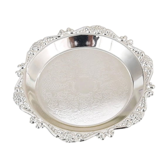 Silver Metal Embossed Decorative Tray, Versatile, Stylish, Store Snacks Jewelry for Home Kitchen Bedroom Vanity Countertop
