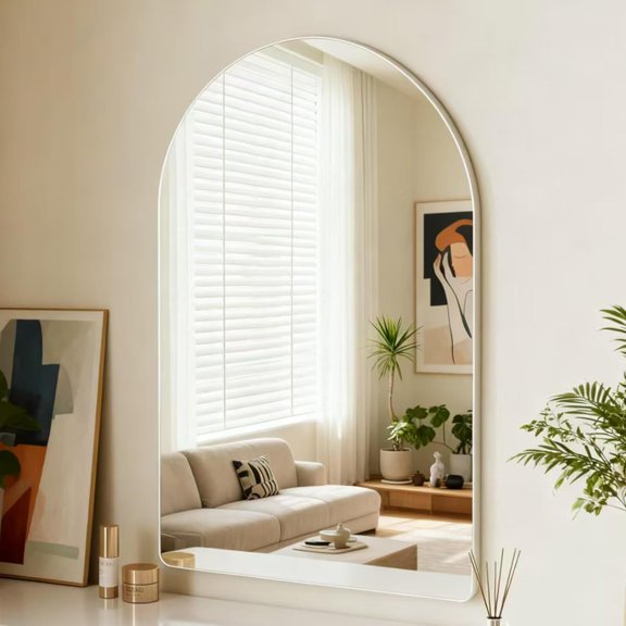 Silver Metal Frame Bathroom Arch Mirror for Over Sink, 30x40 Inch Rounded Arched Tempered Mirror, Wall Vanity Mirror for Farmhouse, Modern Luxe Mirror for Bedroom, Living Room, Entryway