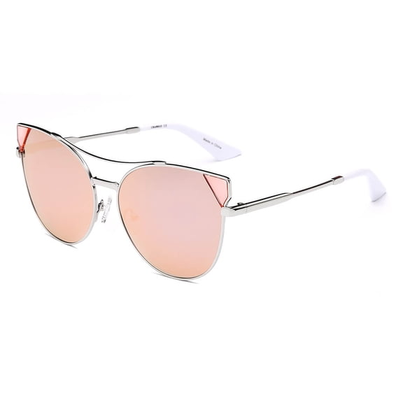Silver Metal Frame Sunglasses - Pink Lens UV Protection Cute Daily & Party Eyewear